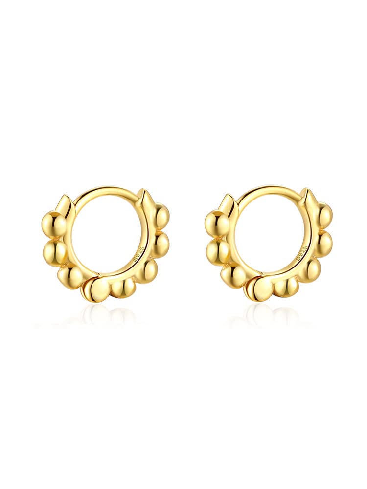 Ball Beaded Huggie Hoop Earrings Upper Ear Cartilage Helix 925 Sterling Silver Gold Small Tiny Mini