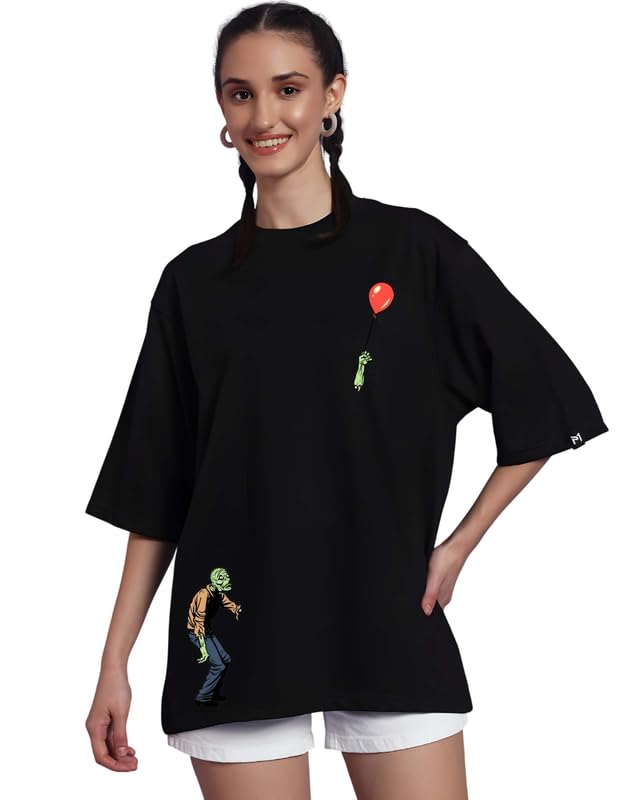 kaido Women's Cotton Blend Graphic Print Round Neck Half Sleeve Drop Shoulder Oversized T Shirt-picture-11
