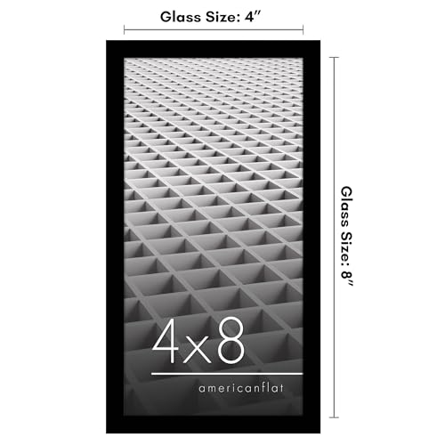 Americanflat 4x8 Picture Frame with Shatter-Resistant Glass - Streamline Collection - Thin Border Photo Frame for Tabletop and Wall Display - Hanging Hardware and Easel Stand Included - Black