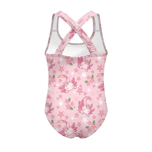 Image of Girls One Piece Swimsuit Axolotl Cross Back Straps Bathing Suit Lightweight Quick Dry Gymnastics Leotard