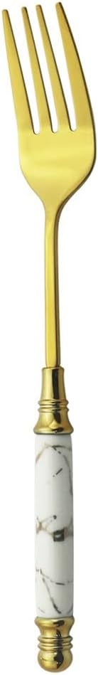 Dinner Forks Stylish Ceramic Handle Practical Tableware Fork, Stainless Steel Fork, Golden Fork(C)