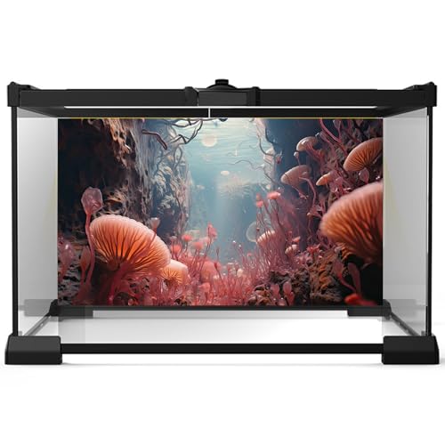 Image of Coral Reef Aquarium Background Underwater World Rock Cave Style Terrarium Backdrop Fantasy Under Sea Coral Fish Tank Background Cave Landscape Tank Wallpaper Poster Vinyl 36x24in