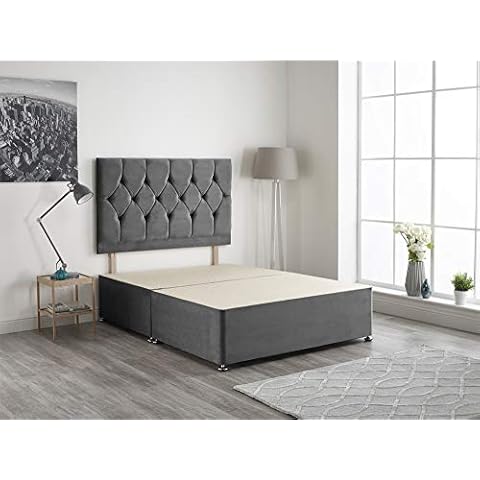 Bed Centre Charcoal Plush Fabric Divan Base Plus Matching Headboard3ft 4ft 4ft6 5ft 6ft (3FT (SINGLE)) Cover