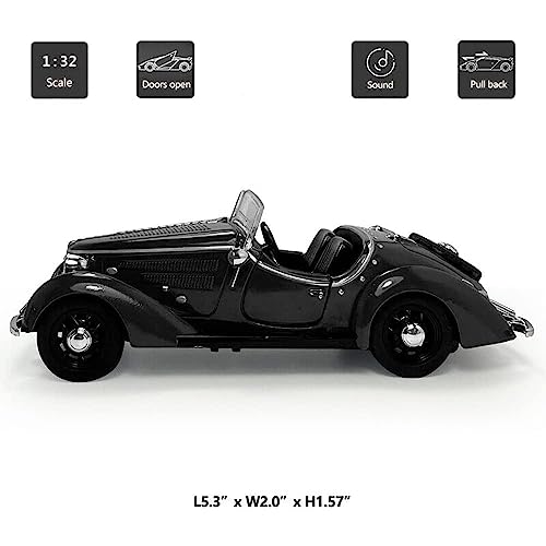 Image of DEOXY 1:32 Scale Audi Vintage Car Die-Cast Metal Pullback Car Toy with Friction Powered, Lights, and Sounds for Kids Boys and Girls Children (Black)