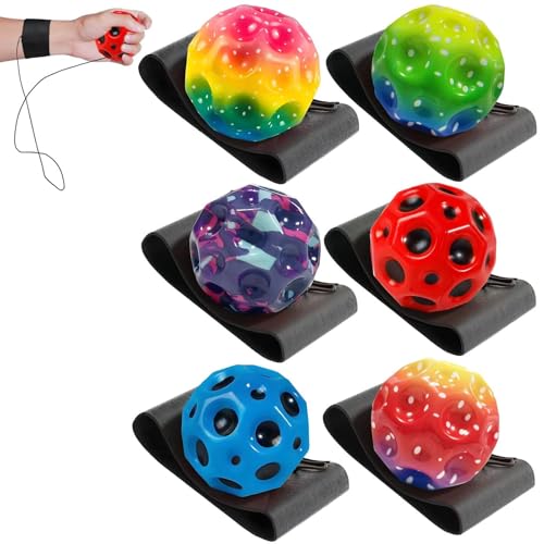 ClcIosis 6 Stück Ball Mit Schnur, Springball Mit Schnur Bouncing Ball Handgelenk, Interaktives Spielzeug Zum Stressabbau Für Spielzeug Im Freien Elastische Trainingsballe