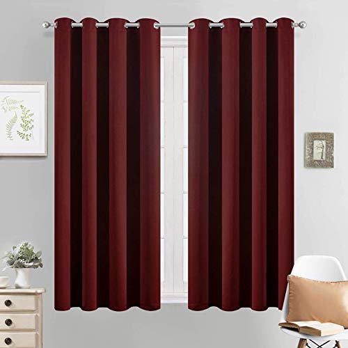 Yakamok Light Blocking Window Blackout Curtains Thermal Insulated Room Darkening Drapes for Bedroom,Solid Grommet Top Window Panels, 52x54 Inch, Burgundy Red, 2 Panels