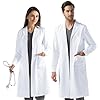 AUYAO Camice da Laboratorio Chimico Uomo Donna, Unisex Camice Bianco Lunghi da Laboratorio Medico Estetista con Tasche, Camici da Lavoro Officina Medico Infermiera Cosplay di Carnevale di Halloween,XL