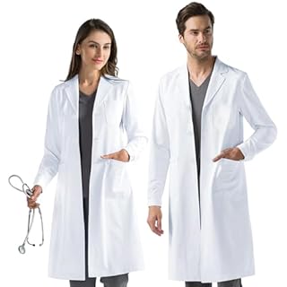 AUYAO Camice da Laboratorio Chimico Uomo Donna, Unisex Camice Bianco Lunghi da Laboratorio Medico Estetista con Tasche, Camici da Lavoro Officina Medico Infermiera Cosplay di Carnevale di Halloween,XL