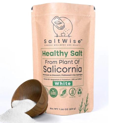SaltWise Sal Blanca de Salicornia – Sustituto Bajo en Sodio, Mineral de Origen Vegetal, Kosher, 100% Natural, Sin Aditivos (200 Gram)