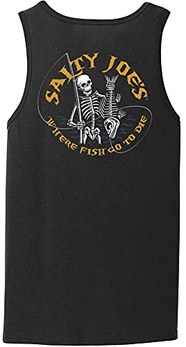 Joe's Surf Shop Mens Salty Joe's Fishin' Bones Logo Heavyweight Cotton Tank Tops-3XL-Black