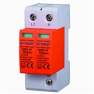 220V AC, 2P, CORRENTE 25KA, SCARICA 50KA, TIPO T1+T2, SCARICATORE DI SOVRATENSIONE SPD, DISPOSITIVO DI PROTEZIONE IMPIANTO ELETTRICO, OCCUPA 2 MODULI, MONTAGGIO SU BARRA DIN, 230VAC 275VAC