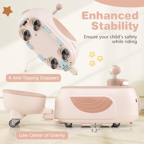 Image of Costzon Toddler Ride On Toys, 2 in 1 Ride-On Scooter with Trailer, Light, Music & Under-Seat Storage, Foot-to-Floor Sliding Car, Kids Riding Toy for 1+ Year Old Boys & Girls (Beige)