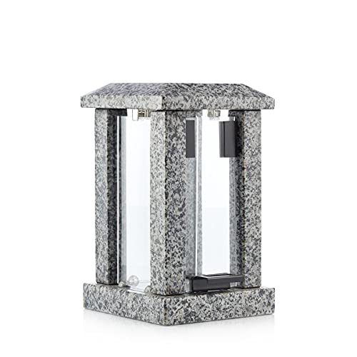 Novecrafto Lanterne à bougie en granit gris brillant - Superbe look moderne - Grande et lourde - Pour une utilisation en intérieur ou en extérieur dans le jardin ou la terrasse Cover