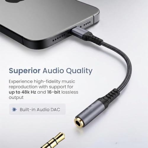 Image of Type C to 3.5mm Audio Jack Connector /Adapter with DAC Compatible for iPhone 17 /16 /15 Series /Samsung /OnePlus /Google /Nothing /Motorola & Other Phones -Headphones Converter, Warranty