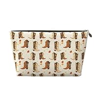 Maple Leaf Cowboy Boots Print Makeup Bag, Cosmetic Travel Toiletry Bag for Women, Cute Leather Makeup Pouch Organizer