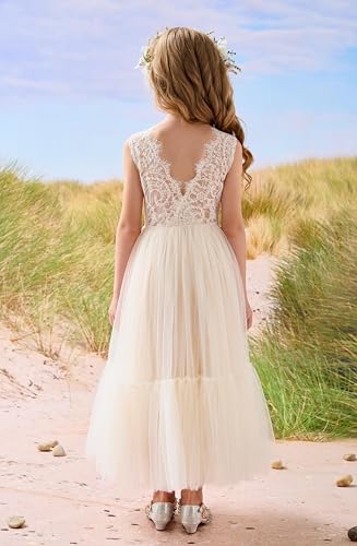 Flower Girl Dress Lace/Tulle Boho Toddler Dresses Ruffle Girl Dress for Wedding Garden Party Communion Beach4