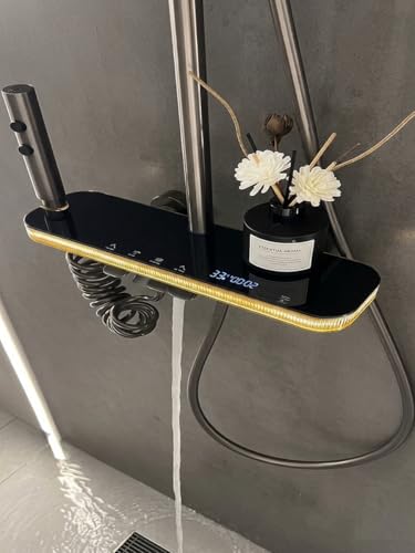 Image of X-XONIER Luxury thermostat Shower set System 4in1 shower panel with large Overhead Shower+3 Ways Hand Held, 2 way biget, Hidden Tub Spout,+Sun Shine Big light, digital temperature display