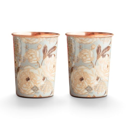 Image of INDIAN ART VILLA Copper Gold Print Design Glass - 275 ML, Ayurvedic Copper Drinkware for Daily Use, Elegant Handcrafted Water Glass for Home, Office, and Gifting, Set of 2