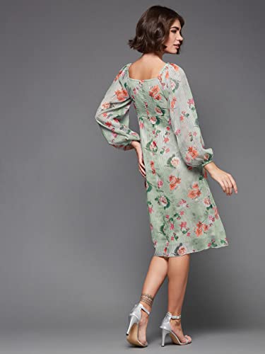 Miss Chase Women's Multicolored-Base-Dusty Green Sweetheart Neck Full Sleeve Floral A-Line Midi Dress (Mcaw22D98-17-259-05, Multicolored-Base-Dusty Green, L)