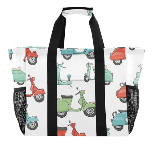 Cute Colorful Scooter Pattern Beach Tote Pool Bags for Women Ladies Large Waterproof Gym Tote Carry On Bag for Weekender Swim Gym Shopping Travel Daily Bag