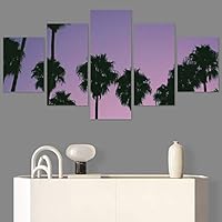 SIGNWIN 5 Panel Canvas Wall Art Multicolor Nature Neon Photography Trees Tropical for Home Decorations Ready to Hang - 60