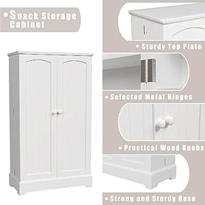 Furniwell 41 Kitchen Pantry Storage Cabinet Freestanding Buffet Cupboards with Doors Adjustable Shelves Pantry Organizers Pantry Cabinets for Kitchen Living Room and Dining Room