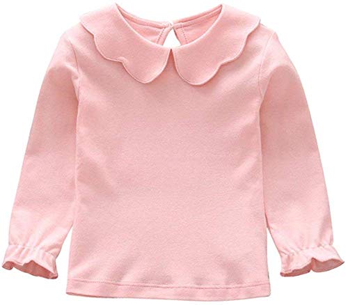 Image of Baby Girl Kids Blouses Long Sleeves Solid Color Doll Collar T-Shirt Top Bottom