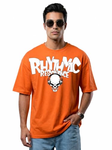 Image of Veirdo Men's Cotton Oversized Fit Oversized Baggy Fit Drop Shoulder Cool and Stylish Graphic Printed Design Half Sleeve T-Shirt (Available Sizes: S to 2XL)