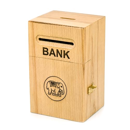 Image of ITOS365 Elephant Wooden Money Bank for Kids | Wooden Savings Box with Coin Slot | Reusable Cash Saving Bank | Educational Piggy Bank for Boys & Girls
