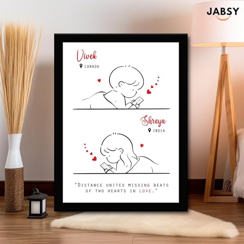 Image of JABSY Engineered Wood Personalized Couple Tabletop & Wall Mount Rectangular Framed Print - Living Room, Bedroom, Office Decor - Engagement, Wedding, Birthday, Anniversary Gift - 12 x 9 Inch, Black