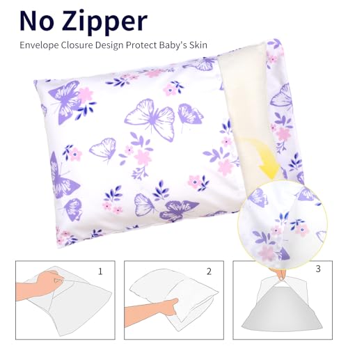 Image of Cloele Kids Toddler Pillowcase Butterfly 12x16 or 13x18 2 Pack | Envelope Travel Pillowcase, Baby Pillow Cover, Soft Children's Bedding, For Boys and Girls