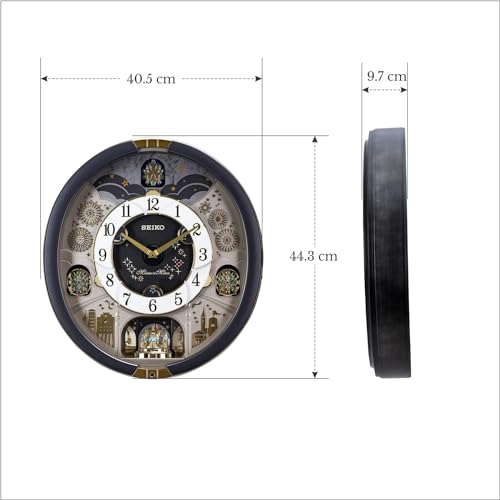 Image of SEIKO Classic Melody in Motion Grey Oval Plastic Analog Musical Home Decor Wall Clock with One Way Rotating Show Piece (Size: 40.5 x 9.7 x 44.3 CM | Weight: 2300 Gram) QXM385N