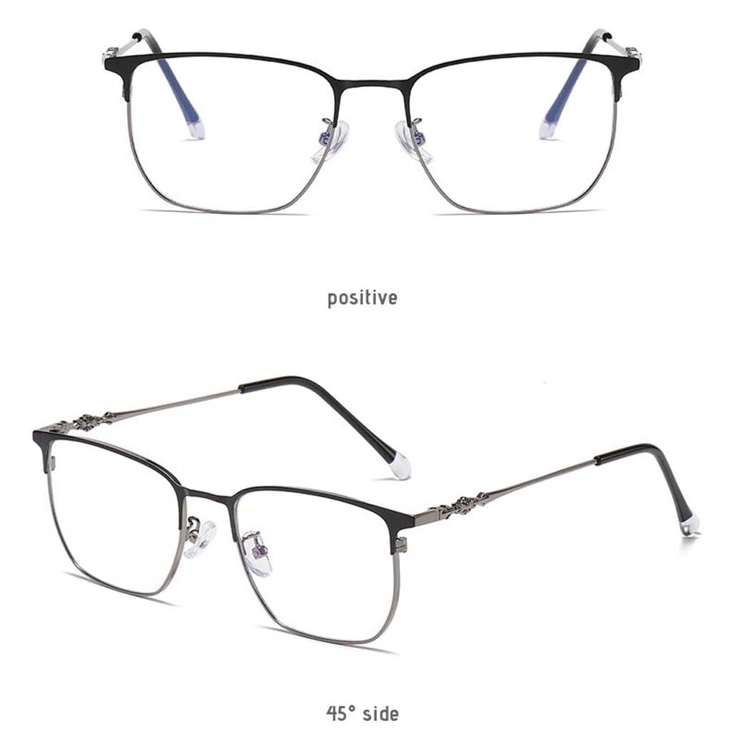 WZX Occhiali da Lettura con Montatura Grande da Uomo Occhiali da Lettura Anti-Luce Blu Lettore di Occhiali ottici rettangolari in Metallo Semi Senza Cornice con Cerniere a Molla