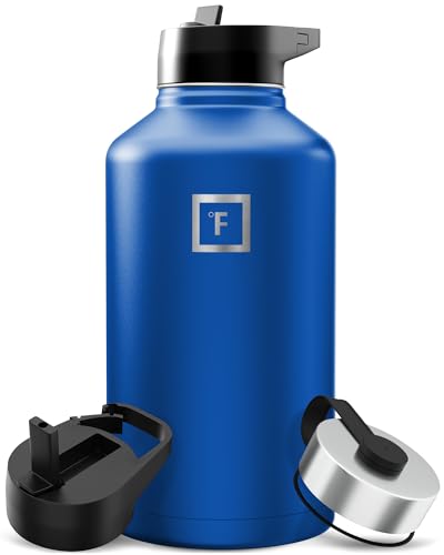 Image of IRON FLASK Camping & Hiking Hydration Flask with Straw, Wide Mouth Insulated Stainless Steel Sports Water Bottle - 64 oz Twilight Blue