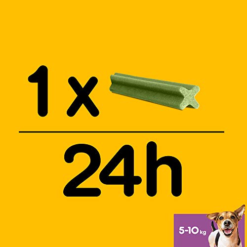 Pedigree Dentastix Fresh Snack Dental para la Higiene Oral y Contra el Mal Aliento de Perros Pequeños (4 paquetes de 28ud) 4 Snack dental para perros pequeños que favorece la higiene oral y contribuye a mejorar el aliento del perro, con un toque extra de frescor, gracias a su combinación de eucalipto y extracto de té verde
Está demostrado científicamente que darle un stick dental Dentastix a tu perro contribuye a la limpieza diaria de sus dientes y ayuda a mantener su aliento fresco
La combinación de su textura junto con sus ingredientes activos convierten a los palitos para perro Dentastix en el aliado perfecto para la limpieza completa de su boca