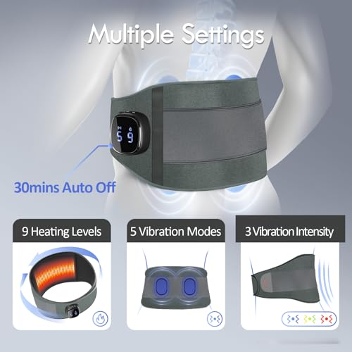 Image of Comfytemp Cordless Portable Heating Pad with Massager for Lower Back Soothing, 9 Heat 5 Vibration 3 Intensity App Control, Rechargeable Cordless Wireless Heated with ifts for Mom Dad Senior, Grey