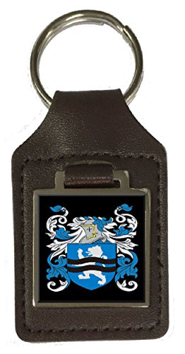Sherrington Family Crest Apellido Escudo De Armas Llavero De Cuero Marrón Grabado