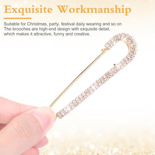 Image of Yolev 4 Pcs Rhinestone Safety Pins for Women: Decorative Brooch Pins, Sweater Shawl Clips, Shiny Silver & Gold, Modern Style