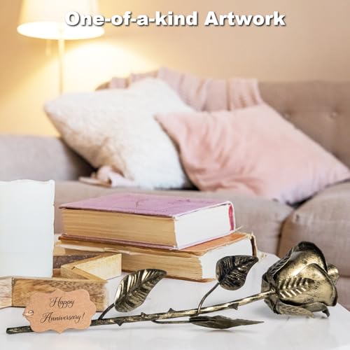 8 Year Anniversary Bronze Gift for Her - Metal Rose Gifts 8th Wedding Anniversary 19th 19 Year for Him Wife Husband Couples, Everlasting Rose Handcrafted Flower Stained Eternal Artwork Home Decor - Image 4