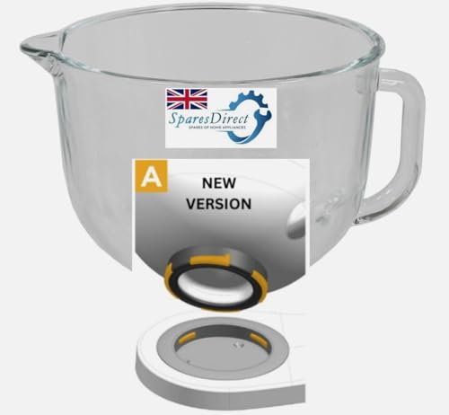 SPARES-Direct-Oldham Glass Mixing Bowl Compatible with Kenwood KMX75 KMX750 KMX754 KMX760 KMX761 Series Food Processors (5L, 4-Lug)