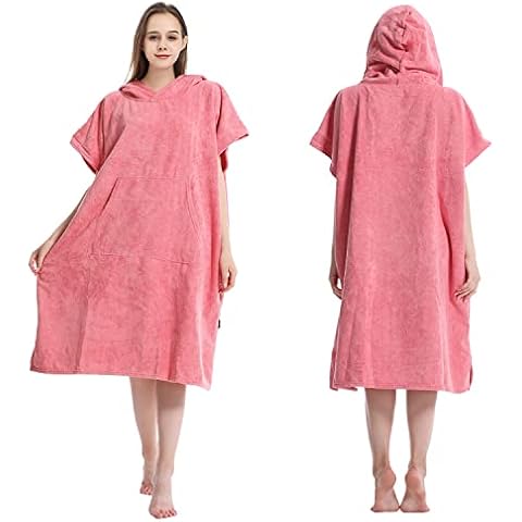 MUTAO Surf Swimming Poncho Changing Robe,Quick Dry Microfiber Changing Towel with Pocket and Hood for Outdoor Indoor(One Size Fits All) (Pink) Cover