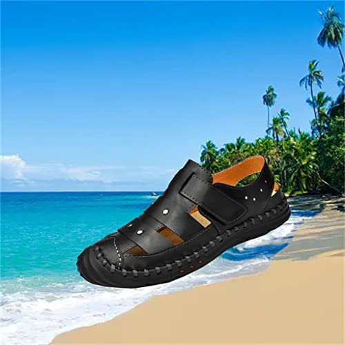 Sandals for Men Leather Adult Outdoor Hiking Beach Flat Slip Comfortable Breathable Soft(40)3