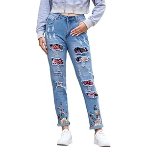 MONTVOO Women’s Skinny Jeans Tummy Control Mid-Rise Bootcut Jean Stretchy Blue Curvy Ripped Denim Pants