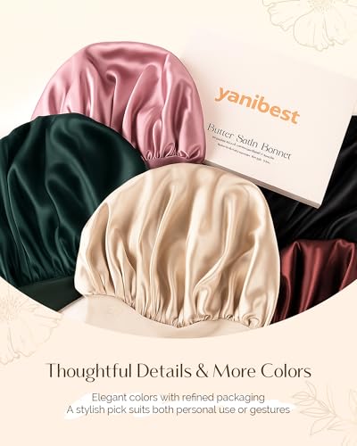 YANIBEST Satin Seide Haube für schlafende Frauen, Double Layer Hair Bonnet mit elastischem Bindeband für lockiges Naturhaar