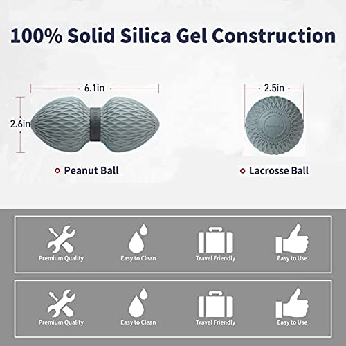 PROIRON Massage Ball 2er Set Silikon Selbstmassage, Peanut Duo Massagebälle und Lacrosse Faszienball für Faszien training, Handtrainer Handgriff Ring Besseren Griffkraft(Grau)