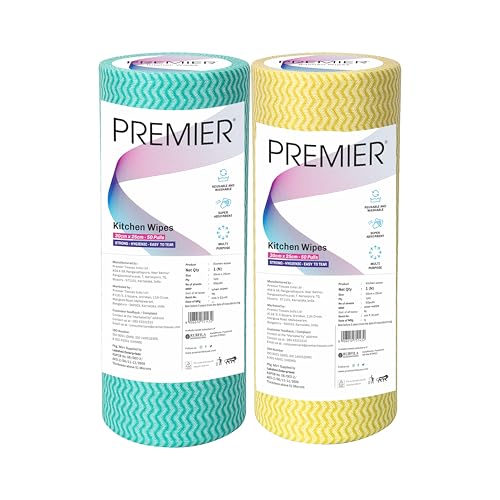 Image of Premier Non-Woven Kitchen Wipes Roll – 1 Ply, 50 Pulls per Roll, Super Absorbent & Durable | Multi-Color, Easy-to-Use, Lint-Free Cleaning Wipes for Kitchen & Home (Pack of 2)