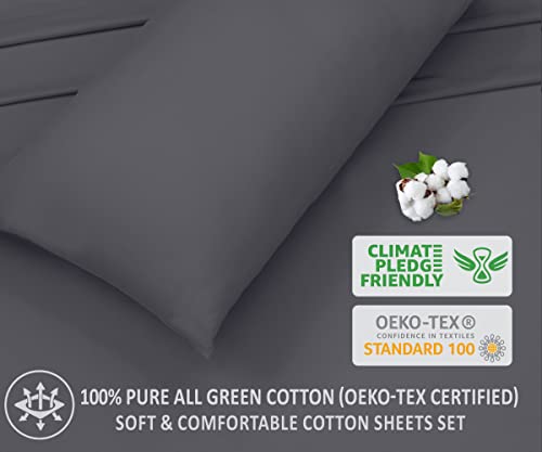 Ruvanti 100% Cotton Sheets For Queen Size Bed - Crispy Cooling Percale Sheets - Breathable & Durable Queen Sheet Set - 16 Inches Deep Pocket Queen Size Sheets - Grey - 4 Pieces #TOP5