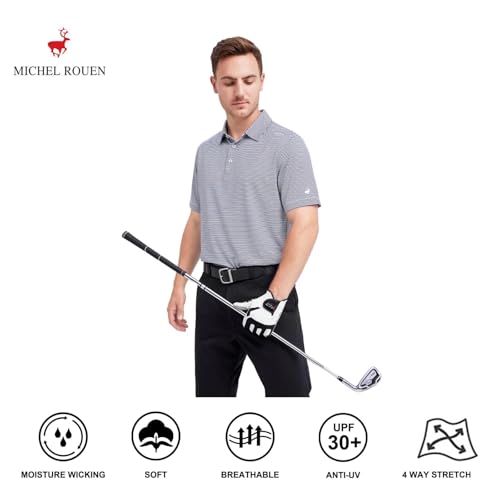 Golf Shirts for Men Dry Fit Moisture Wicking Casual Sport Short Sleeve Mens Golf Polo Shirts Navy Stripe — view 5