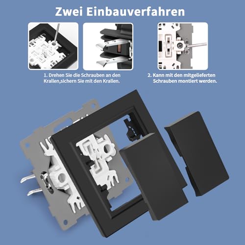 CNBINGO Glattes Hautgefühl Rocker Lichtschalter mit Krallen - Modern Wandschalter Unterputz - Einfach Wippschalter mit Hautfreundliche Mattierte Platte - 1 Fach 1 Weg - Schwarz