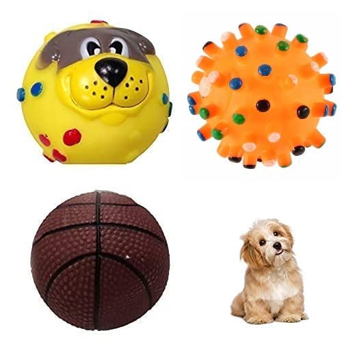 Dog & Cat Puppy Squeaky Toy Combo of 3, Dog Toy Ball (Spiked Ball + Baseball + Cute Puppy Face Ball) - Color May Vary (B09V5QC26Z) Amazon Price History, Amazon Price Tracker
